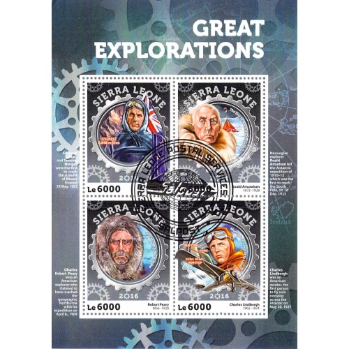 Sierra Leone 2016 Sheet  Explorers Peary Lindburg  Amendsen 4 values (TS0120)