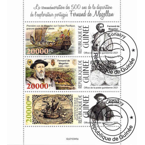 Guinea 2021 Sheet  Ferdinande Magellan explorer 3 values (TS0125)