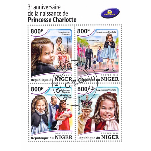 Niger 2018 Sheet  Princess Charlotte royal family 4 values (TS0127)