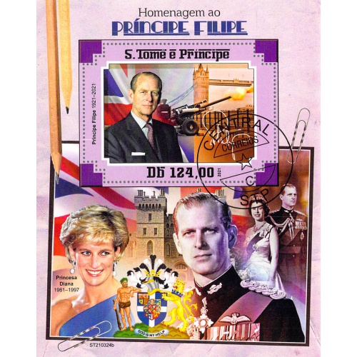 St Thomas and Principe 2021 Sheet  Prince Phillip Pricincess Diana (TS0130)