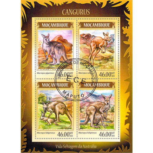 Mozambique 2014 Sheet  Kangaroos animals 4 values (TS0140)