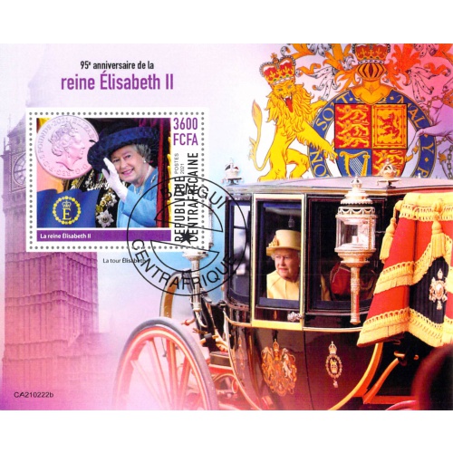 Central Africa 2021 Sheet  Queen Elizabeth 95th Anniversary Coach (TS0144)