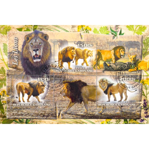Gabon 2022 Sheet  Lions Big cats 5 values (TS0162)