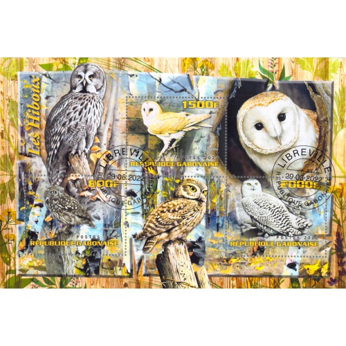 Gabon 2022 Sheet  Owls birds 5 values (TS0163)