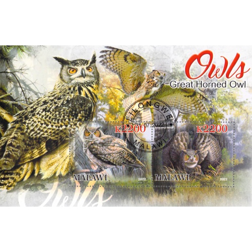 Malawi 2022 Sheet  Great Horned Owl wildlife bird 2 values (TS0177)