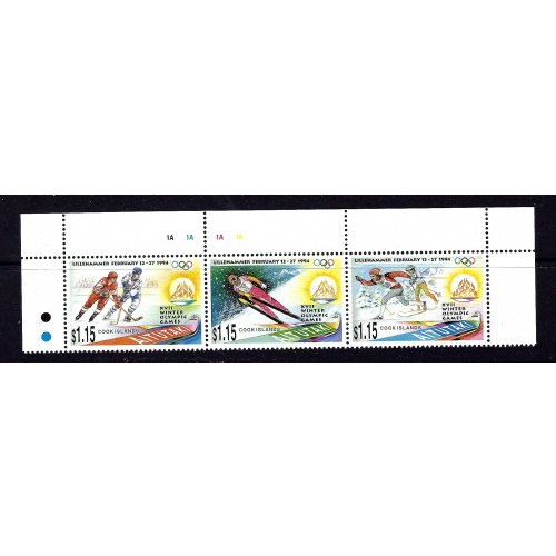 Aitutaki 488 NH 1994 Olympics strip of 3 been folded