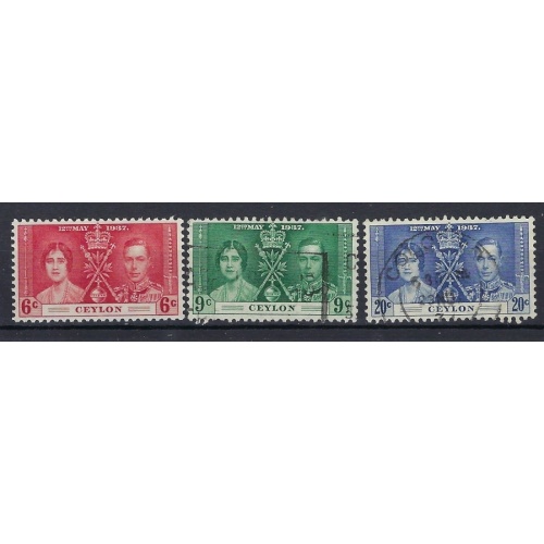 Ceylon 275-77 Used 1937 KGVI Coronation (an8253)