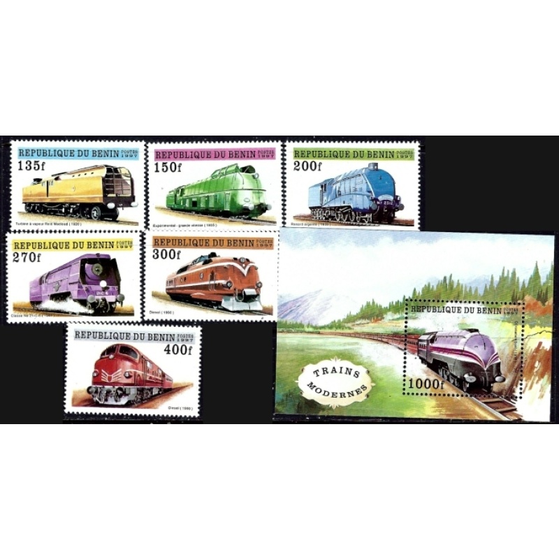 Benin 959-65 MNH 1997 Trains set with souvenir sheet (ak1771)