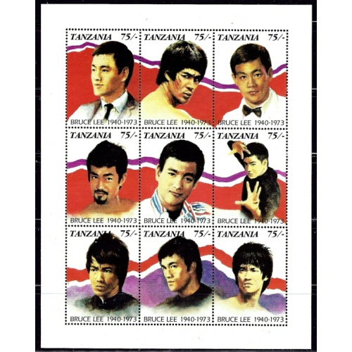 Tanzania 810 MNH 1992 Bruce Lee sheet of 9 (an5840)