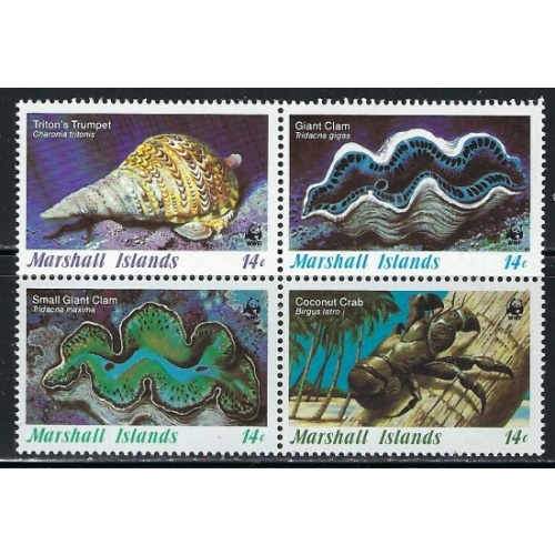 Marshall Is 113a Block of 4 MNH Sea Shells (an5388)