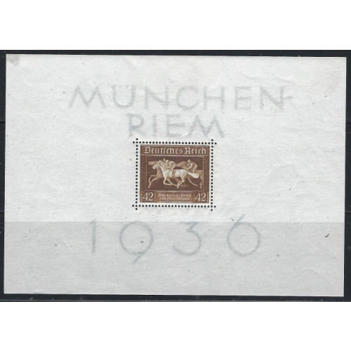 Germany B90 MNH 1936  Horse Racing souvenir sheet (fe8882)