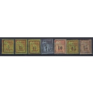 Guadeloupe 3-9 1889 overprints; 3-5 are unused No Gum; 6-9 are MNH (an8172)