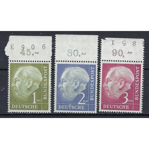 Germany 719-21 MNH 1954 issues; hinged in selvedge (an9521)