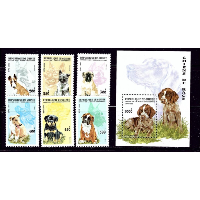 Guinea 1340-46 MNH 1996 Dogs set with souvenir sheet