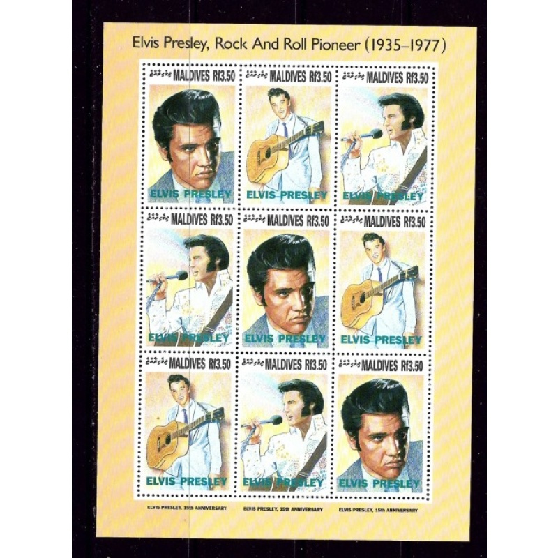 Maldives 1836 NH 1993 Elvis Presley Sheet of 9
