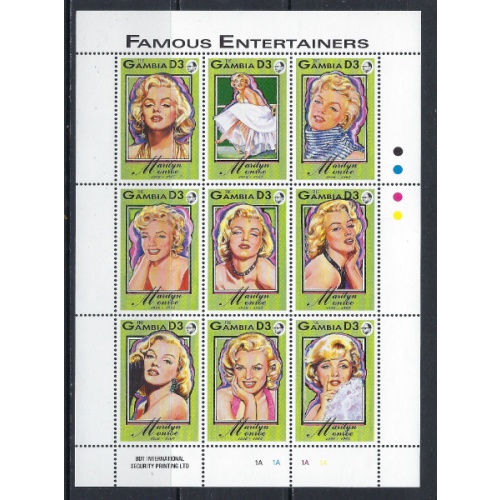 Gambia 1398 MNH 1993 Marilyn Monroe sheet of 9 (ak6006)