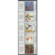 Venezuela 1416 MNH 1988 Birds strip of 5; folded (ak5579)