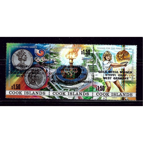 Cook Is 1000 1988 overprinted strip of 3