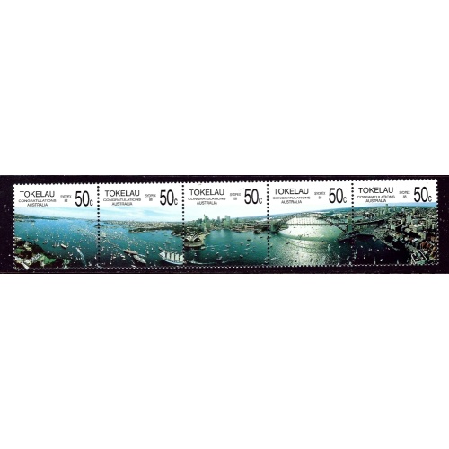 Tokelau Is 150 MNH 1988 strip of 5 (been folded)    (ap4310)