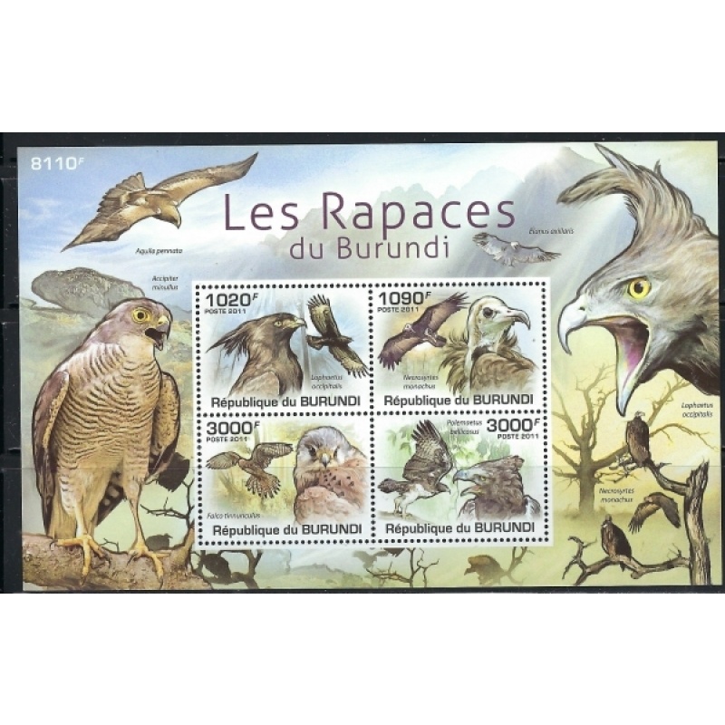 Burundi 866 MNH 2011 Birds of Prey sheet of 4 (an4198)
