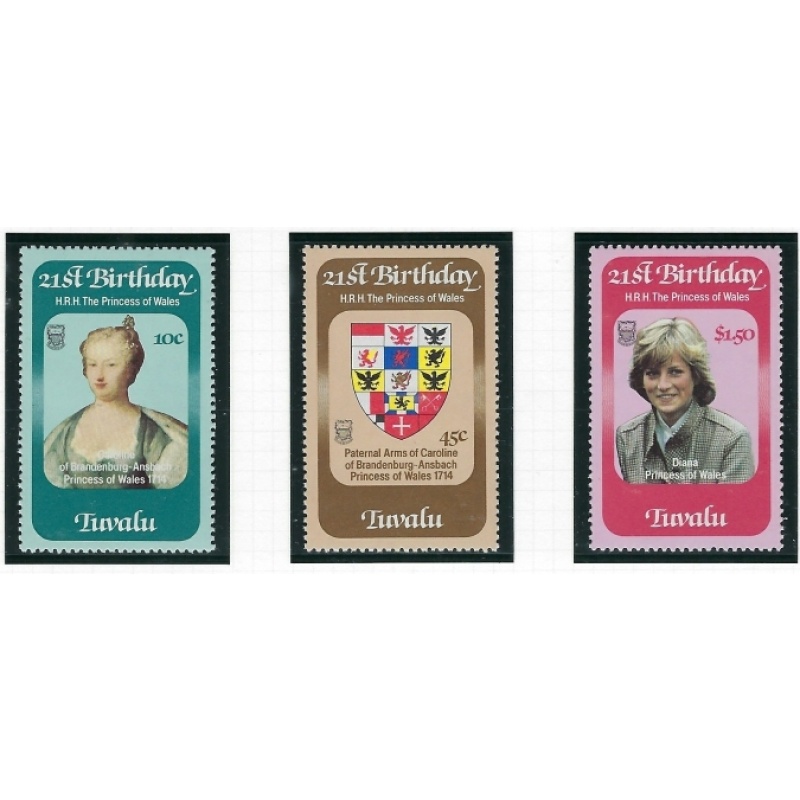 Tuvalu 170-72 MNH 1982 Princess Diana 21st Birthday (an4945)