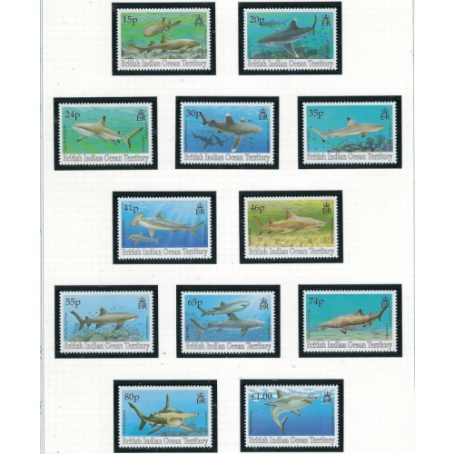 B.I.O.T. 151-62 MNH 1994 Sharks (fe4590)