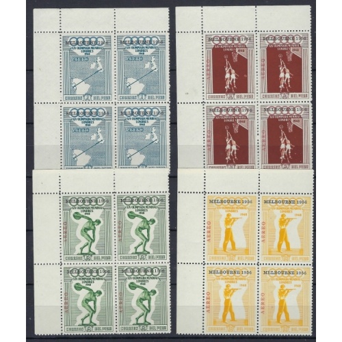 Peru C78;C79-81 MNH 1948 stamps overprinted 1956; see note in Scott; blocks o...