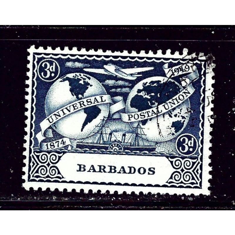 Barbados 213 Used 1949 UPU  top right corner is intact covered by cancel