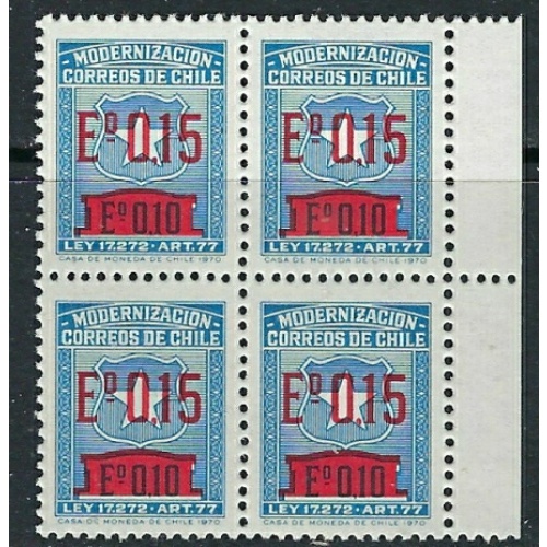 Chile RA5 MNH 1972 block of 4 (ak4875)