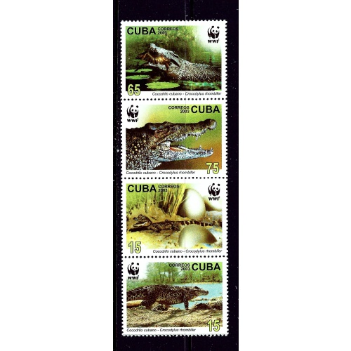 Cuba 4342-45 MNH 2003 Crocodiles strip of 4 (been folded)