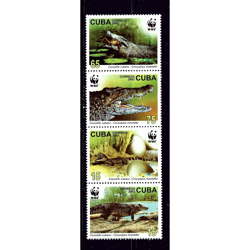 Cuba 4342-45 MNH 2003 Crocodiles strip of 4 (been folded)
