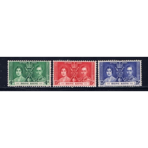 Hong Kong 151-53 Hinged 1937 KGVI Coronation