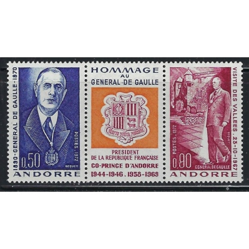 French Andorra 218a MH 1972 pair with label (an5787)