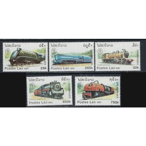 Laos 1038-42 MNH 1991 Locomotives (ak4816)