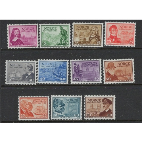 Norway 279-89 MNH 1947 Post Office Anniv (fe5292)