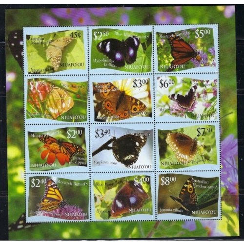 Tonga Niuafoou 287 2012 Butterflies sht of 12; USA Shipment ONLY (an2467)