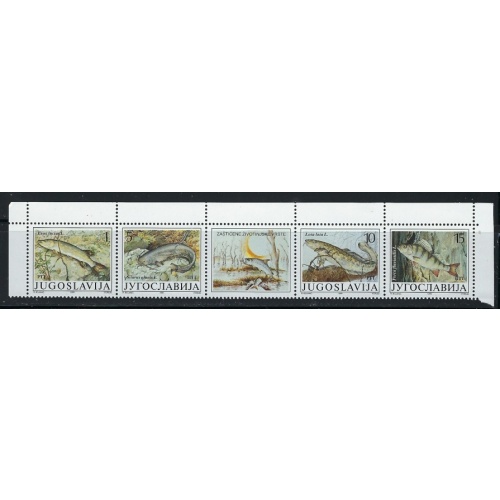Yugoslavia 2035 MNH 1990 Protected Fish strip of 4 plus label (an3912)