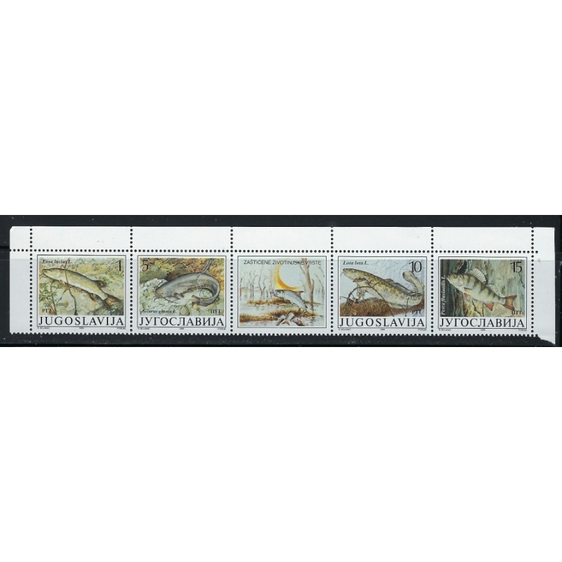 Yugoslavia 2035 MHH 1990 Protected Fish strip of 4 plus label (an3912)