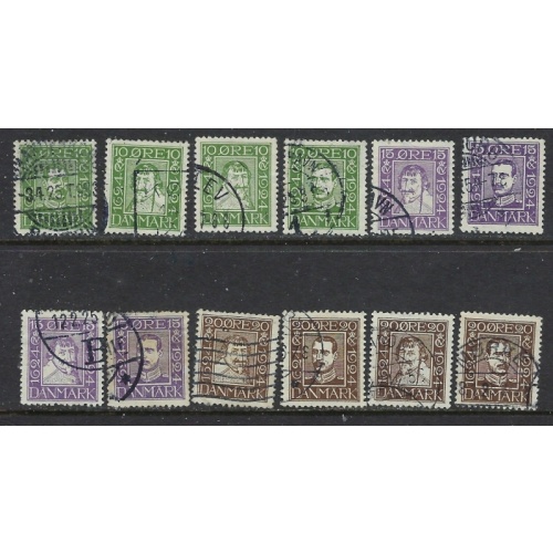 Denmark 164-75 Used 1924 set  cancel on 2nd stamp covers perfs (ha1025)