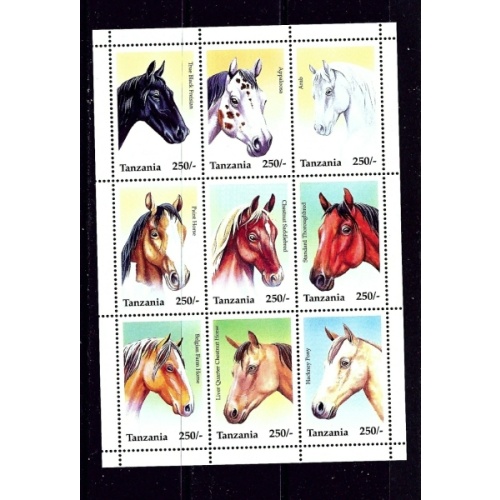 Tanzania 1430 MNH 1995 Horses sheet of 9 (ak1336)
