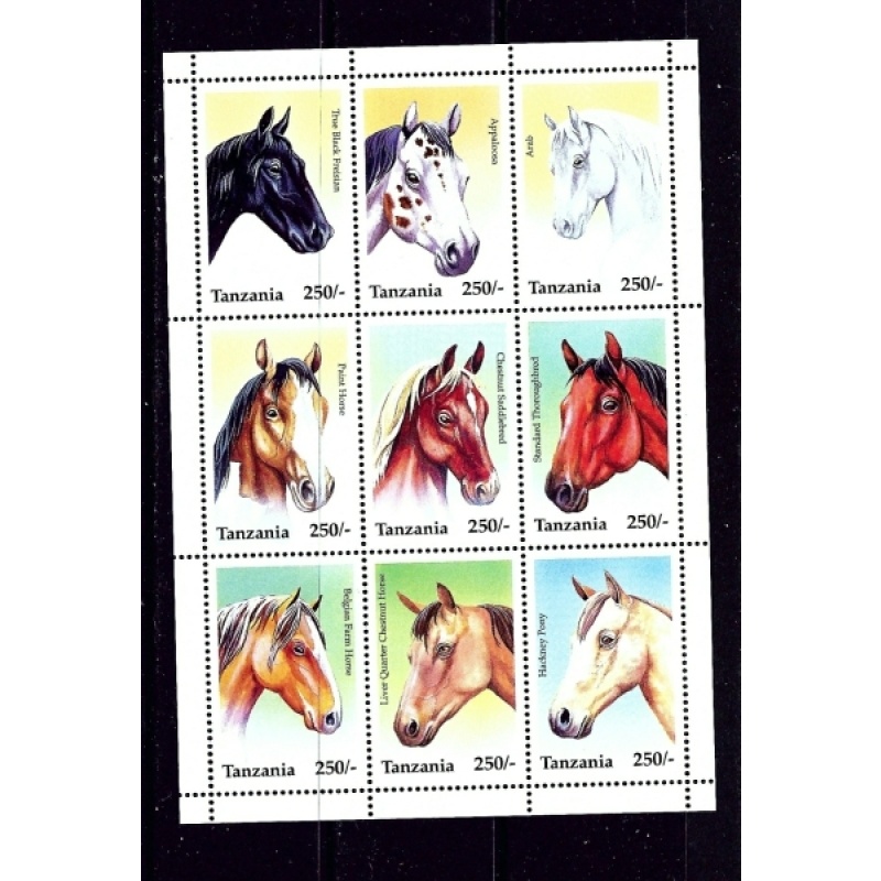 Tanzania 1430 MNH 1995 Horses sheet of 9 (ak1336)