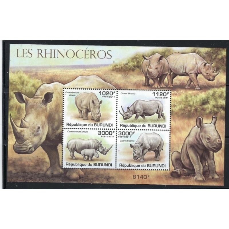Burundi 836 MNH 2011 Rhinos sheet of 4 (an1616)