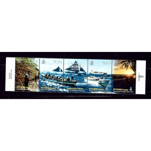 Pitcairn Is 669 MNH 2008 Longboat History strip of 5 (Been folded)