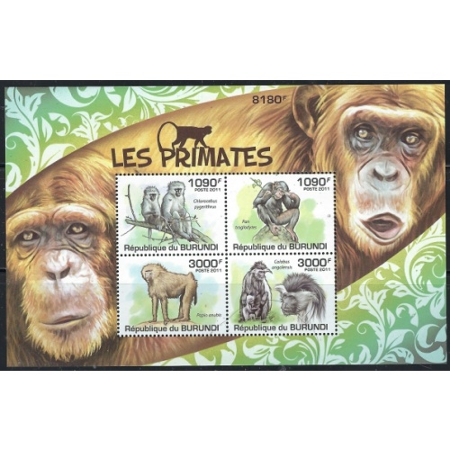 Burundi 831 MNH 2011 Primates sheet of 4 (an1615)