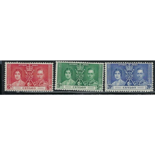 Ceylon 275-77 MH 1937 KGVI Coronation (fe2958)