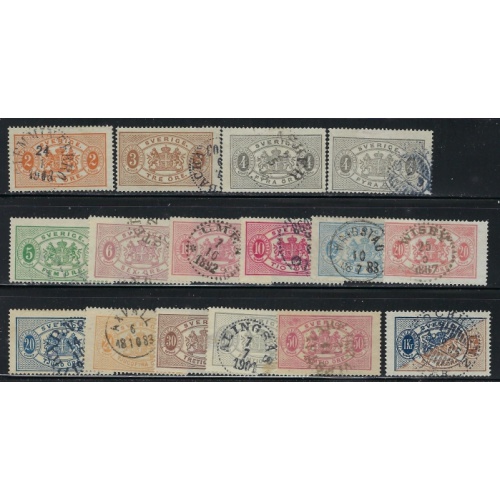 Sweden O12-25 Used 1881-95 set plus O14a and O17a (an4391)