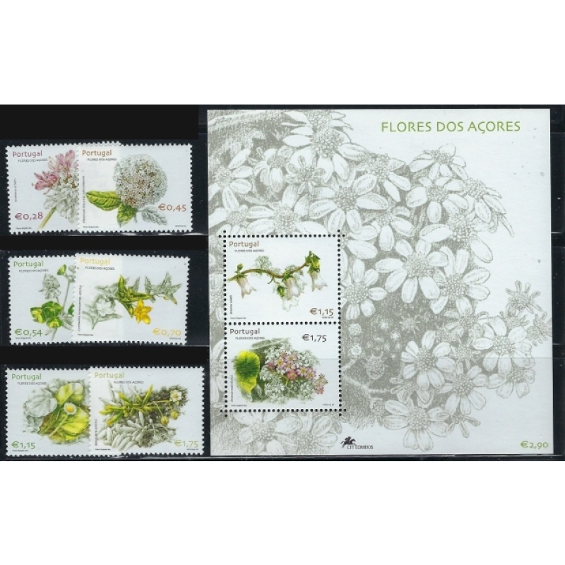 Portugal Azores 464-70 MNH 2002 Flowers (an9838)