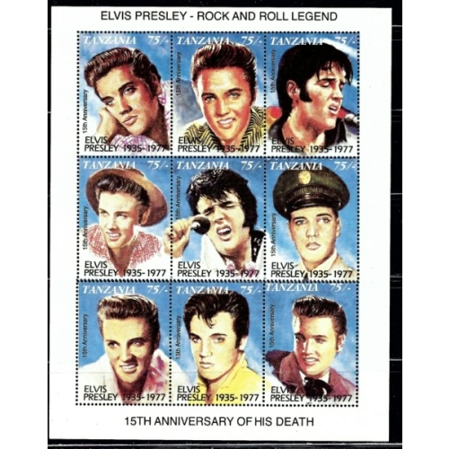Tanzania 808 MNH 1992 Elvis Presley sheet of 9 (ha1495)