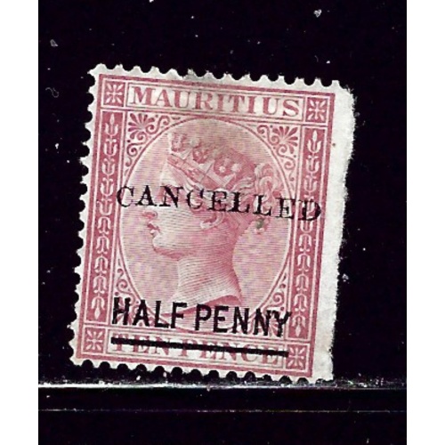 Mauritius 46 Used 1876 overprint  might be a thin spot under a hinge remnant