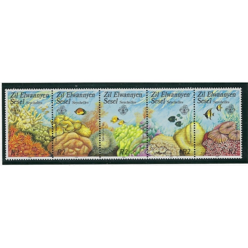 Zil Elwannyen Sesel 121 MNH 1986 Coral strip of 5 (ap9731)